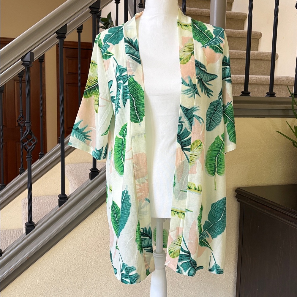 Tropical Leaf Print Kimono Cardigan Size Small